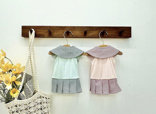 Gingham Collar Pleated Dress, XS-2XL, Small Dog Clothes, Dog Dress, Dog Wedding, Dog Apparel, Pet Clothing - NKpup