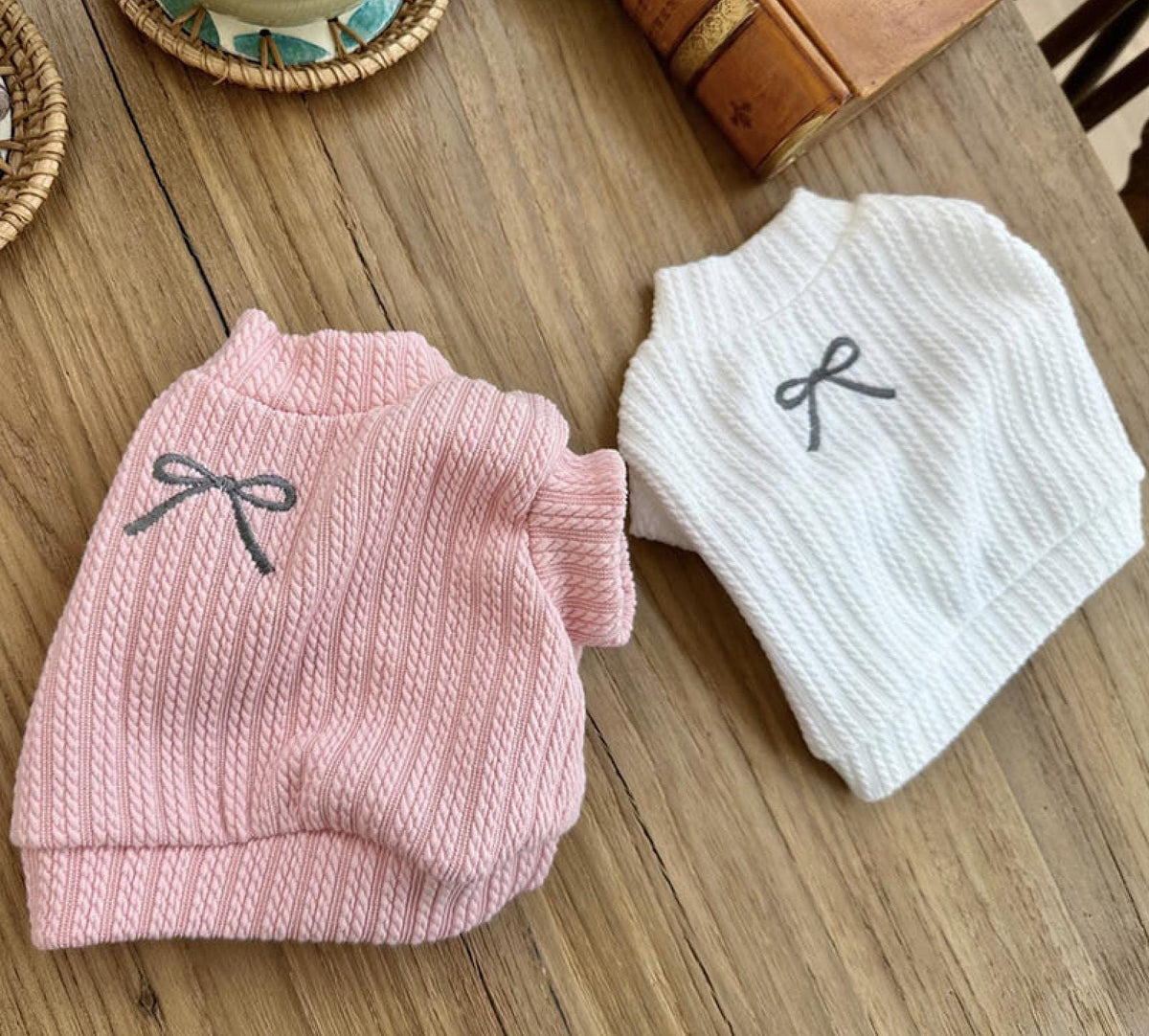 NKpup Eyelet Crop Top dog shirts in pink and white with bow embroidery