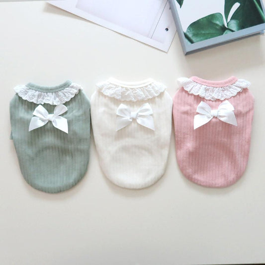 Lace Collar Bow Tee, S-XL, Dog-Tee, Dog T-shirt, Dog Top, Small Dog Clothes, Dog Fashion, Dog Apparel, Gift for Furry Friend - NKpup