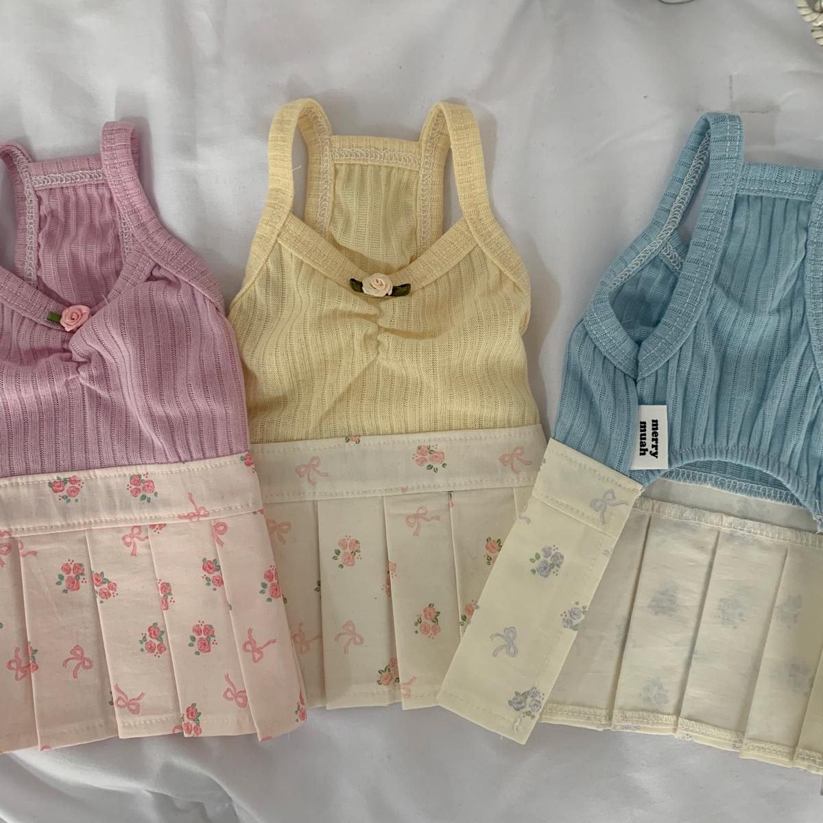 Pleated Ribbon Rose Dress, S-XL, Small Dog Clothes, Dog Dress, Dog Wedding, Dog Apparel, Pet Clothing, NKPUP - NKpup