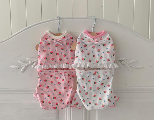 Strawberry Frill Overall, S-XL, Dog Jumpsuit, Dog Romper, Dog Skirt, Dog Dress, Small Dog Clothes, Dog Pants, Dog Apparel - NKpup