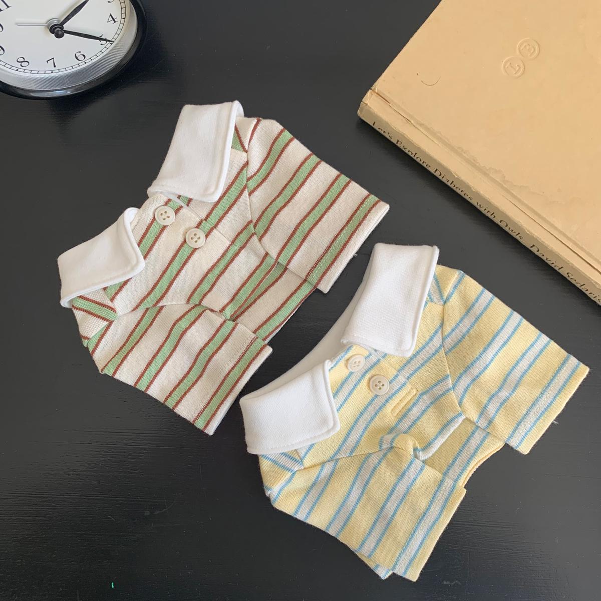 NKpup striped dog polo shirts in red and blue patterns with white collars