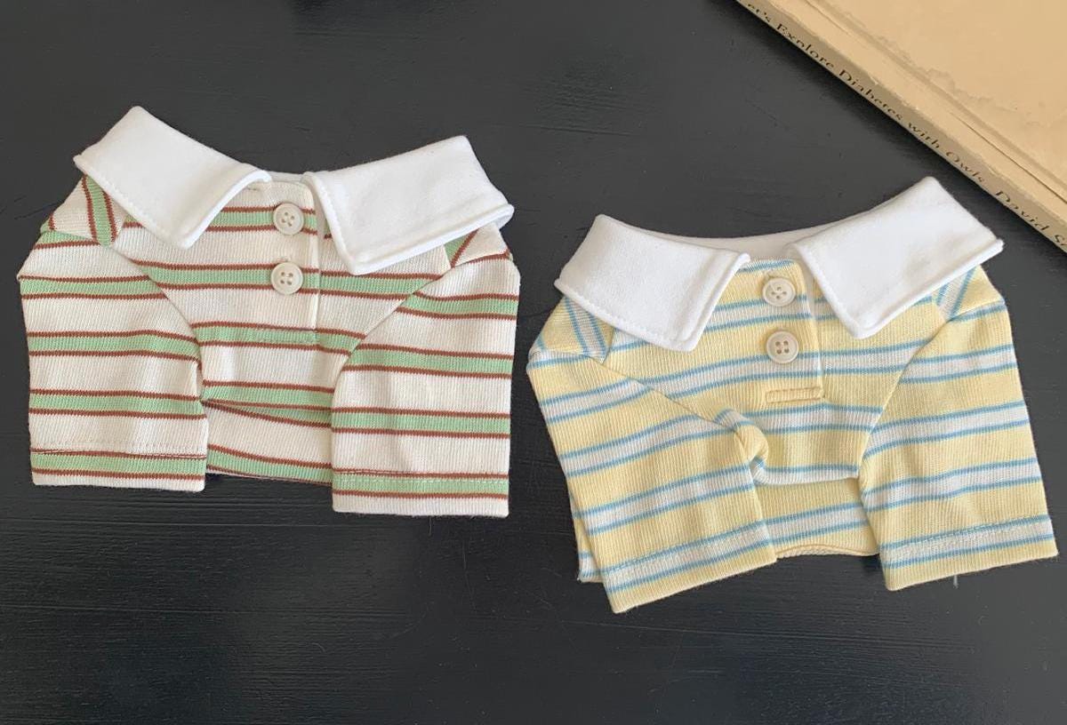 NKpup striped dog polo shirts in green and yellow with white collars