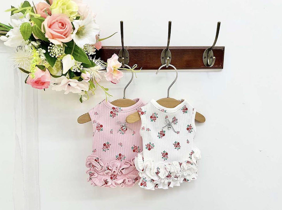 Rosy Ruffle Tank Top, XS-2XL, Small Dog Clothes, Dog Floral Dress, Dog T-shirt, Dog Top, NKPUP - NKpup