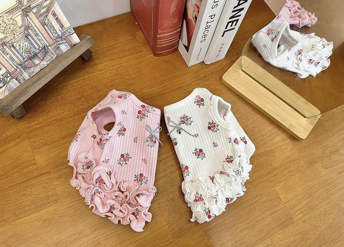 Rosy Ruffle Tank Top, XS-2XL, Small Dog Clothes, Dog Floral Dress, Dog T-shirt, Dog Top, NKPUP - NKpup