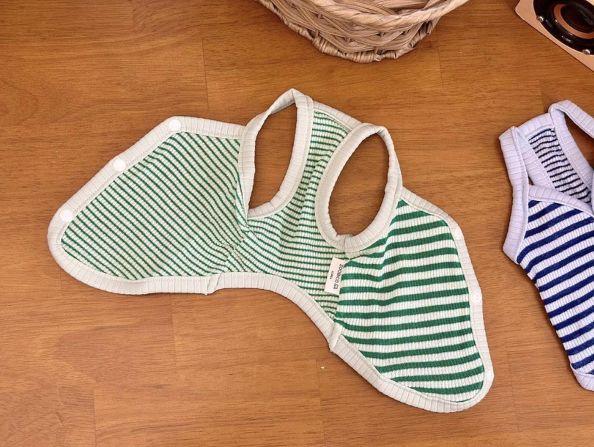 Green and white striped ribbed dog vest by NKpup