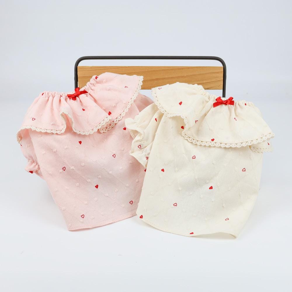 NKpup Heart Dot Lace Collar Dog Blouses in pink and cream with red heart patterns