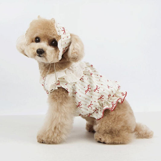 Ribbon Bonnet Dress Set, S-XL, Small Dog Dress, Small Dog Clothes, Dog Fashion, Dog Apparel, Gift for Dogs, NKPUP - NKpup