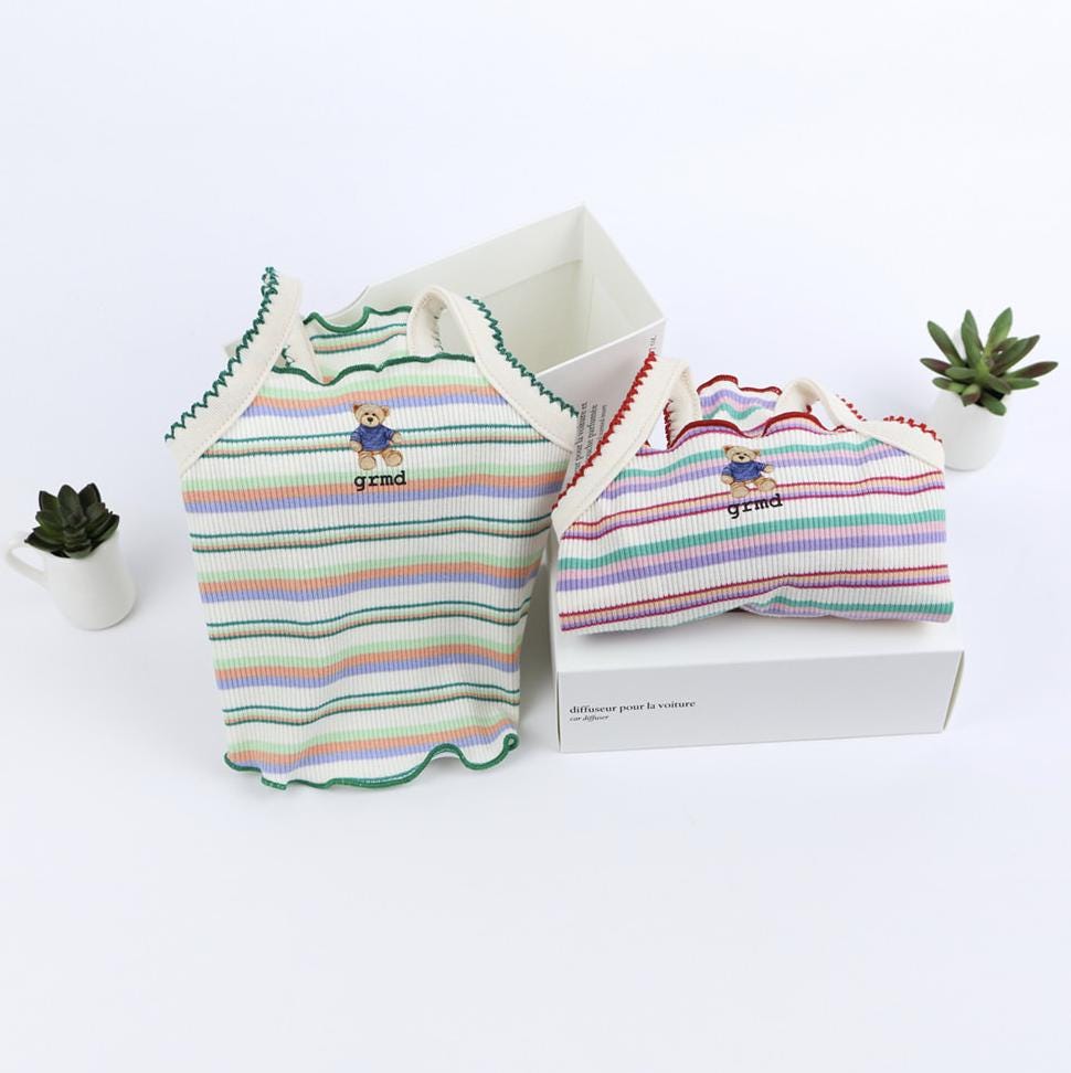 NKpup Teddy Stripe Ribbed Top dog shirt with colorful stripes and teddy bear embroidery