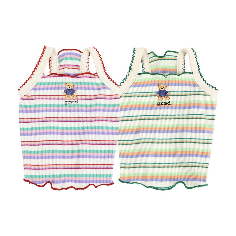 NKpup Teddy Stripe Ribbed Top dog shirts in multicolor pastel stripes with bear embroidery