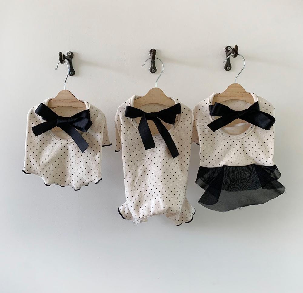 NKpup black ribbon polka dot dog shirt, romper, and dress set
