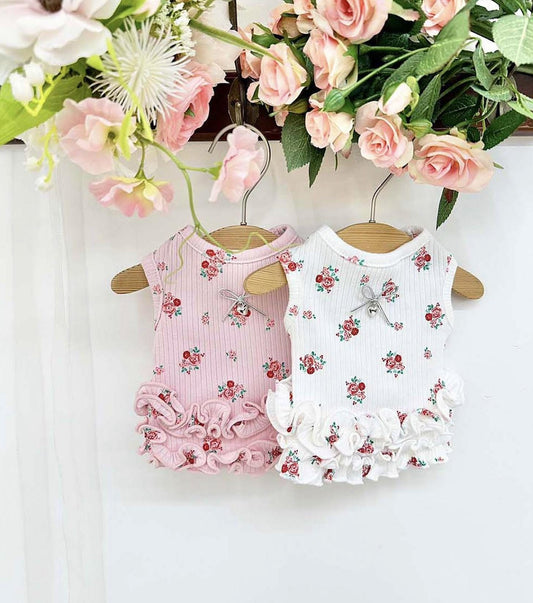Rosy Ruffle Tank Top, XS-2XL, Small Dog Clothes, Dog Floral Dress, Dog T-shirt, Dog Top, NKPUP - NKpup