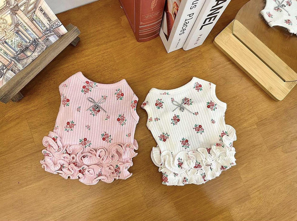 Rosy Ruffle Tank Top, XS-2XL, Small Dog Clothes, Dog Floral Dress, Dog T-shirt, Dog Top, NKPUP - NKpup