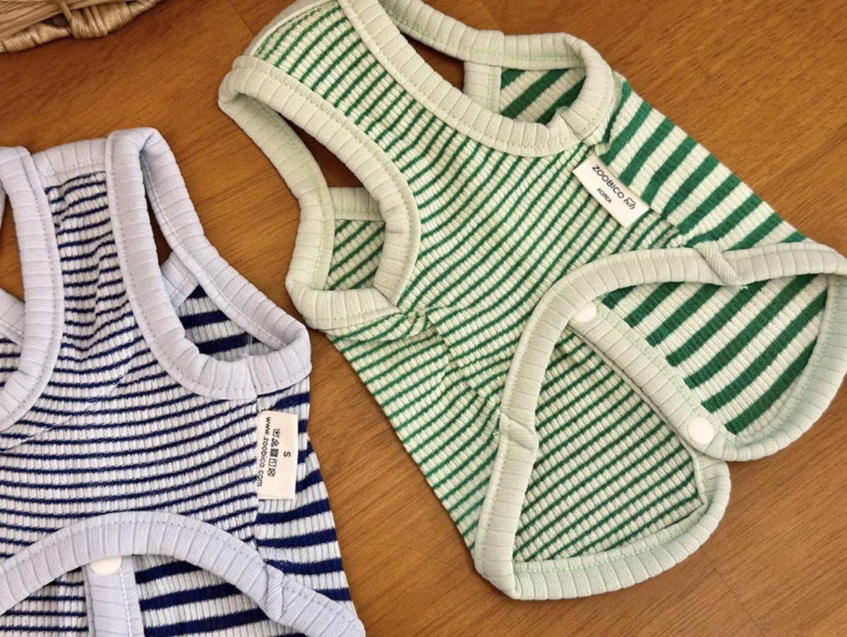 NKpup striped ribbed dog vests in light blue and green