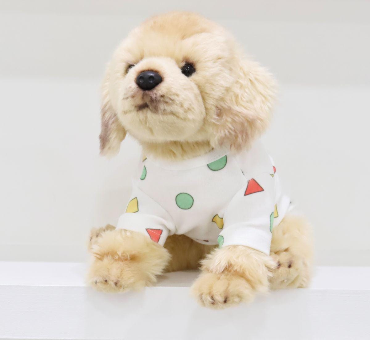 NKpup Geo Shapes T-shirt for dogs in white with colorful geometric patterns.