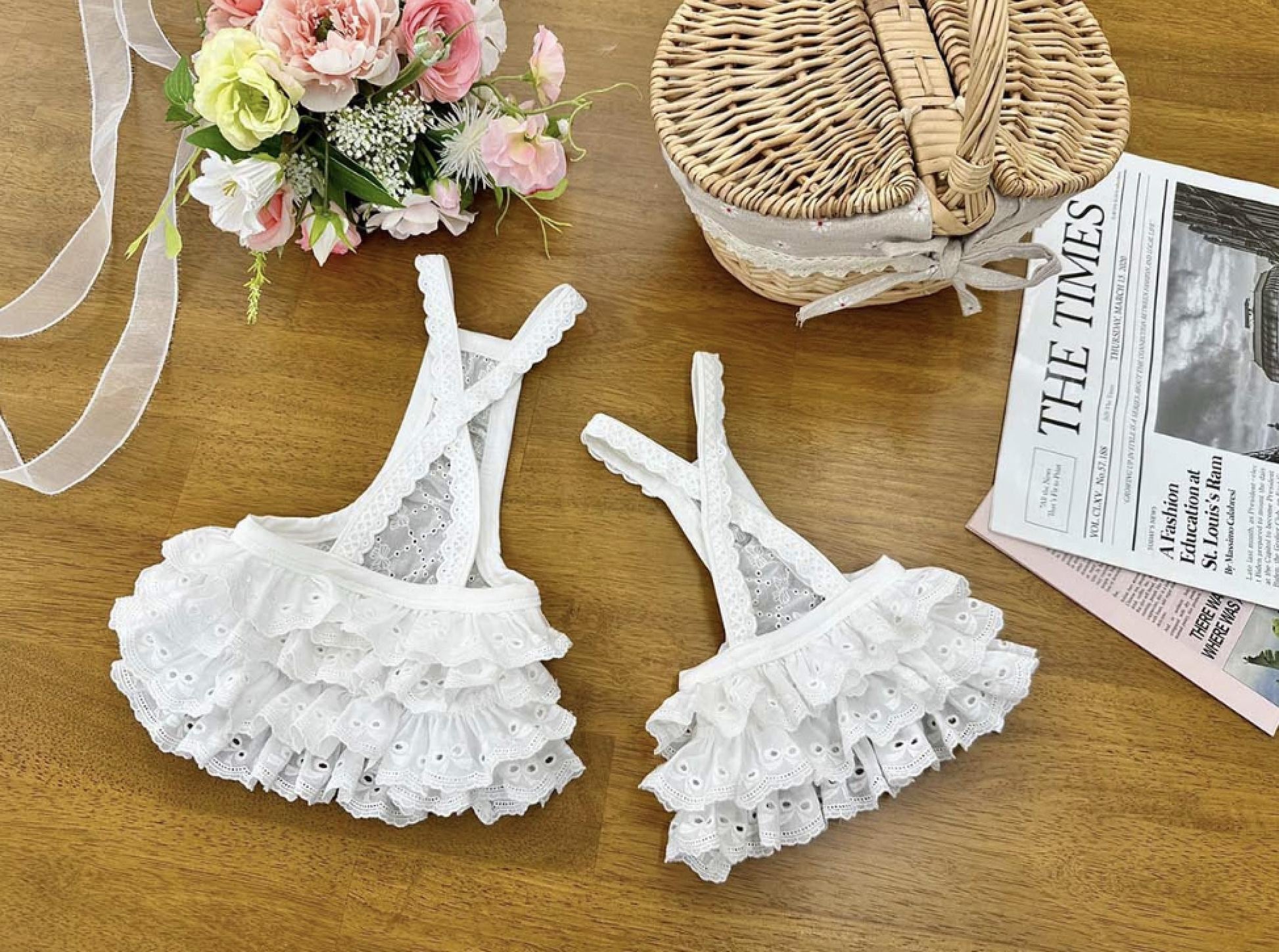 Eyelet Lace Romper Dress, S-XL, Small Dog Clothes, Dog Dress, Dog Wedding, Dog Apparel, Pet Clothing, NKPUP - NKpup