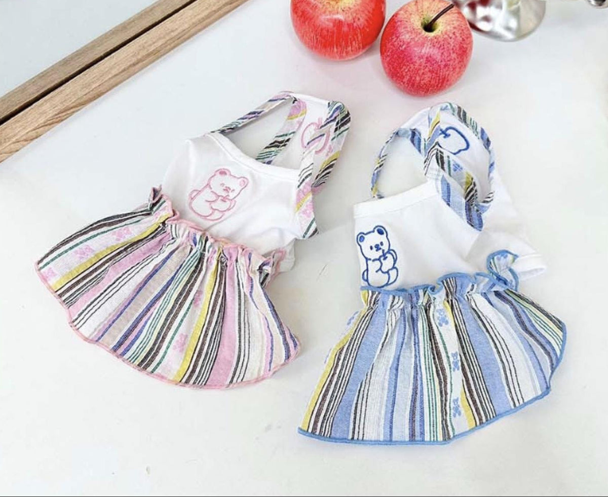 NKpup striped bear dresses for pets in pink and blue color patterns.