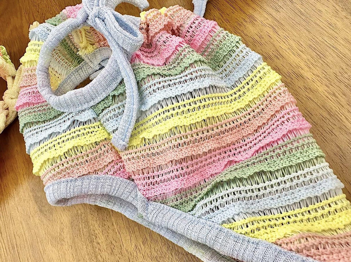 NKpup Pastel Rainbow Dog Cami Top with colorful crochet ruffles
