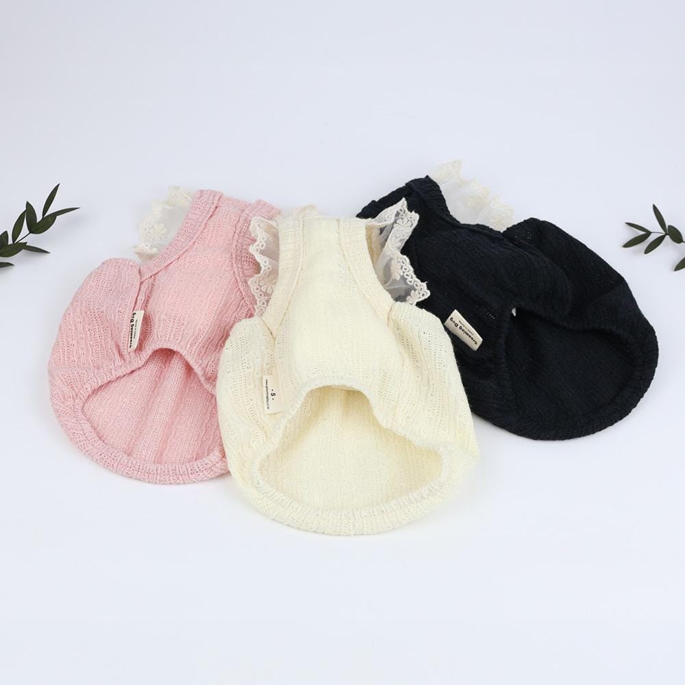 NKpup Pearl Ruffle Tops for dogs in pink, cream, and black