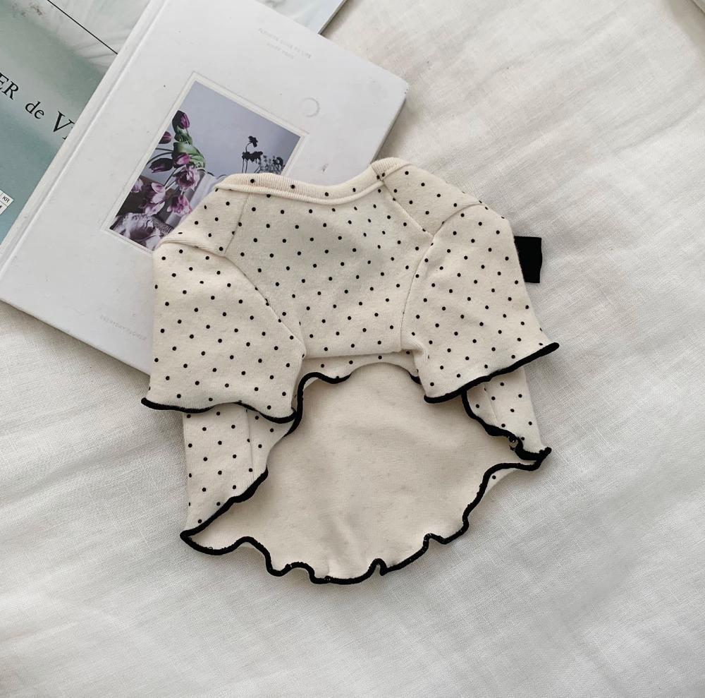 NKpup black polka dot dog shirt with ruffled edges