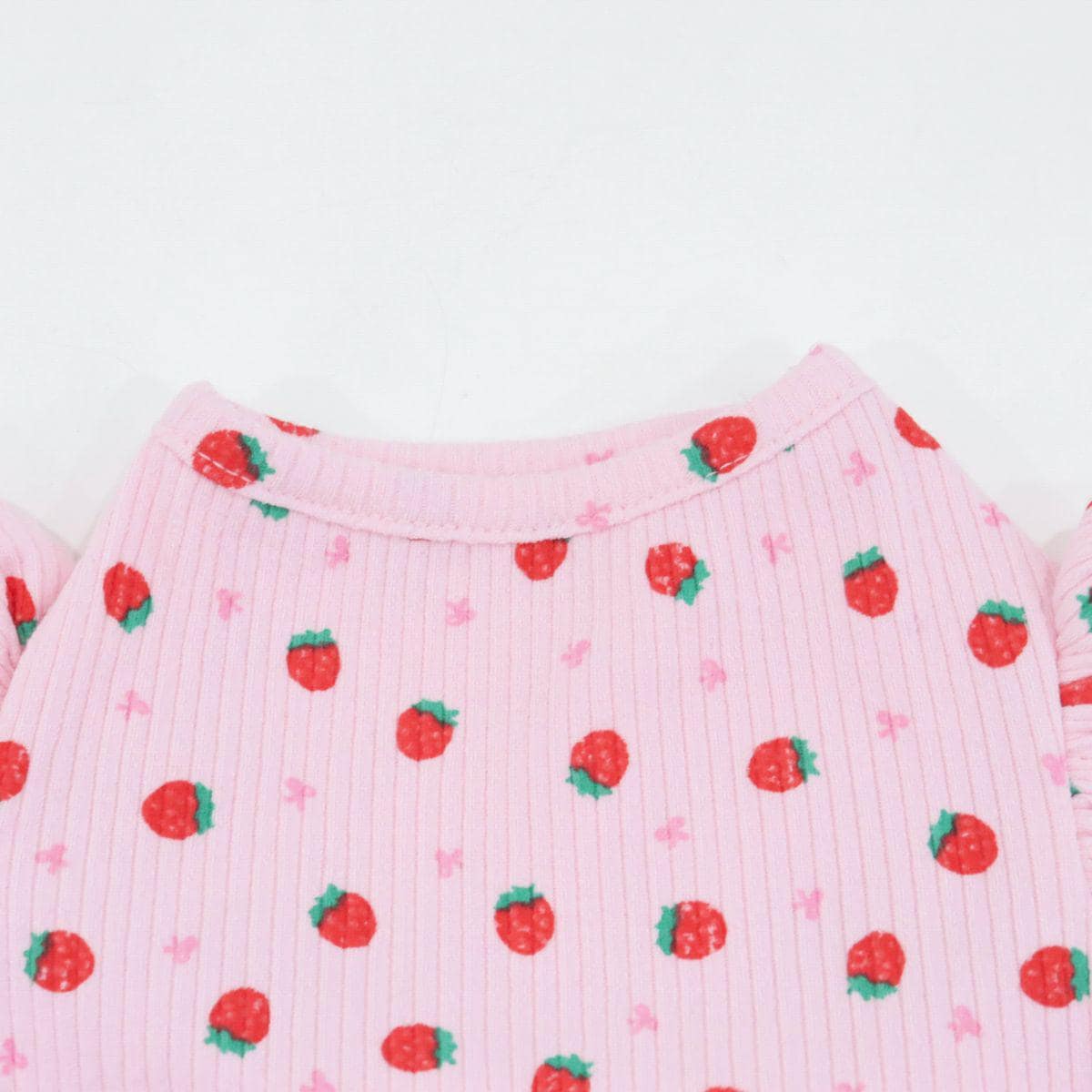 NKpup Strawberry Frill Top pink dog shirt with strawberry pattern