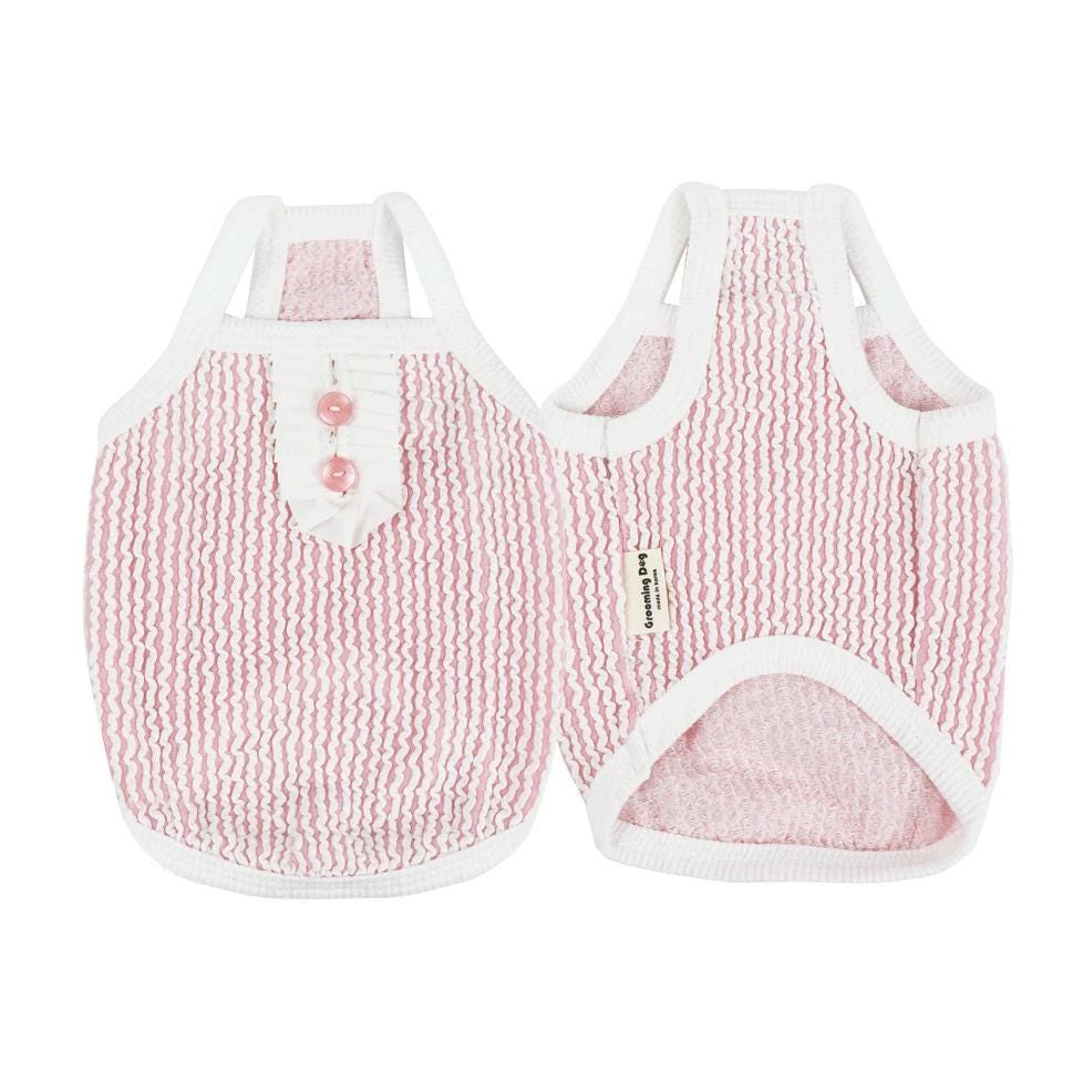 NKpup pink and white seersucker stripe dog tank top with button detail