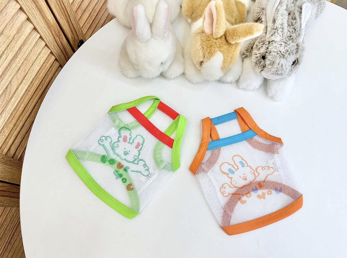 NKpup Bunny Mesh Tank Tops in lime green and orange with cute bunny graphics