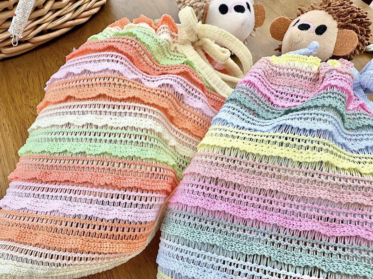Pastel rainbow dog cami top with crochet lace texture