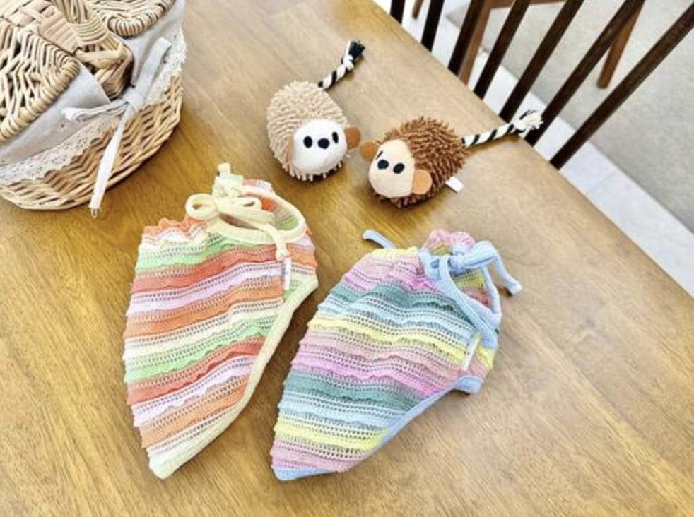 NKpup Pastel Rainbow Dog Cami Tops in multi-color striped ruffle patterns