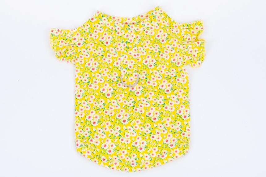 NKpup yellow floral dog shirt with a back D-ring