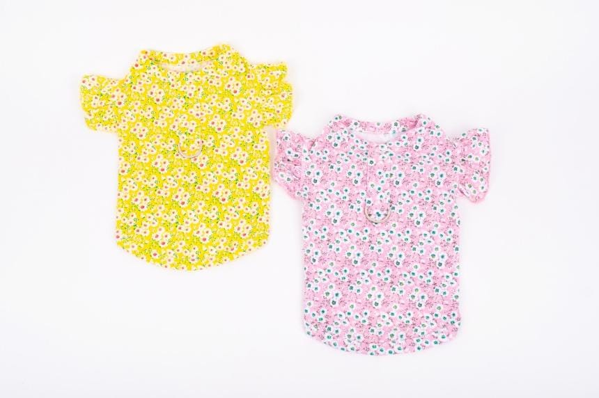 Yellow and pink floral D-ring dog shirts by NKpup
