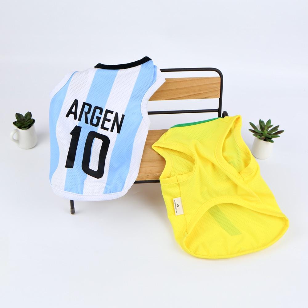 NKpup soccer jersey cooling tops for dogs in blue and white stripes and solid yellow