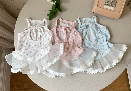 Floral Eyelet Ribbon Tulle Dress, S-XL, Small Dog Clothes, Dog Dress, Dog Wedding, Dog Luxury Dress, NKPUP - NKpup