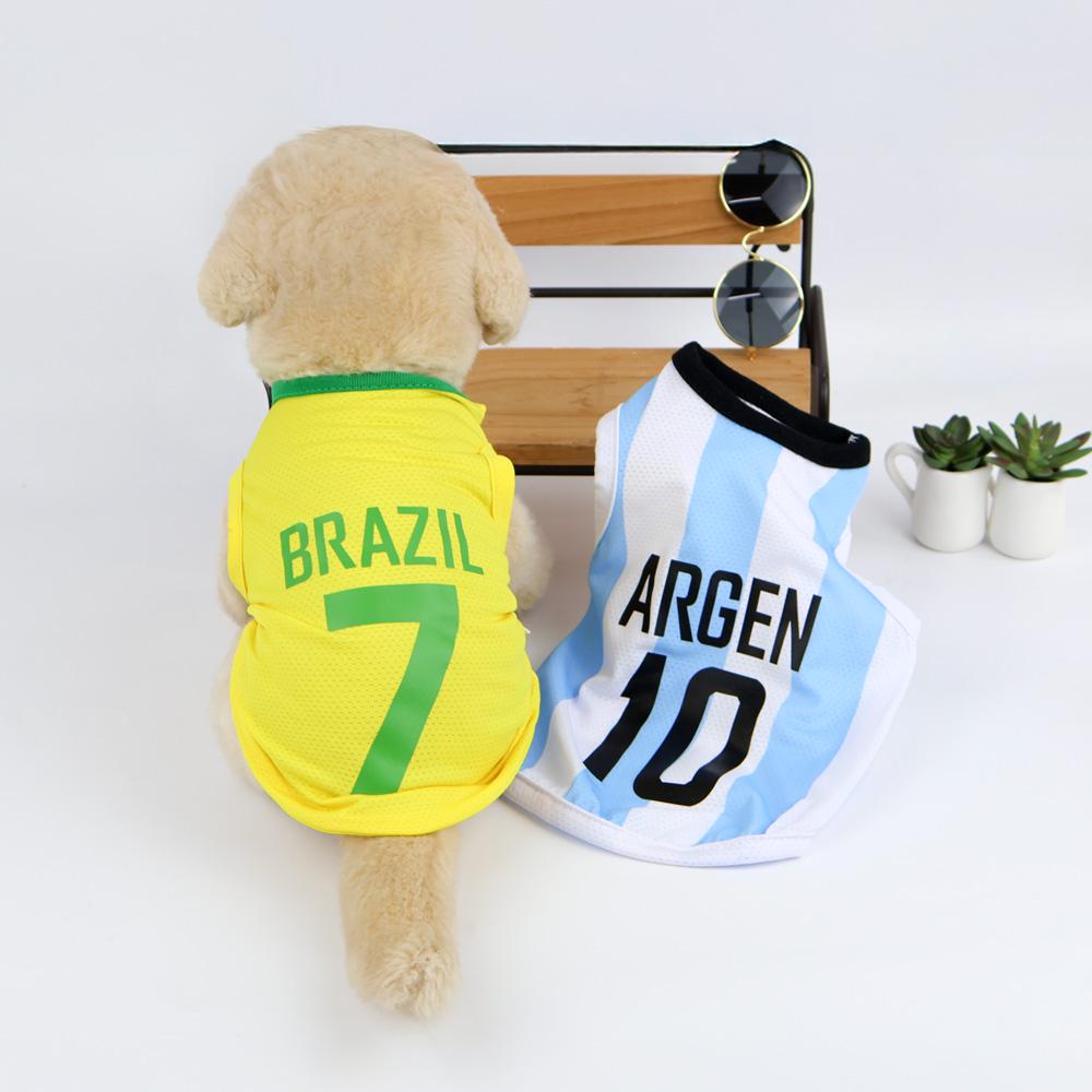 NKpup Soccer Jersey Cooling Tops for dogs in Brazil yellow and Argentina light blue stripes.