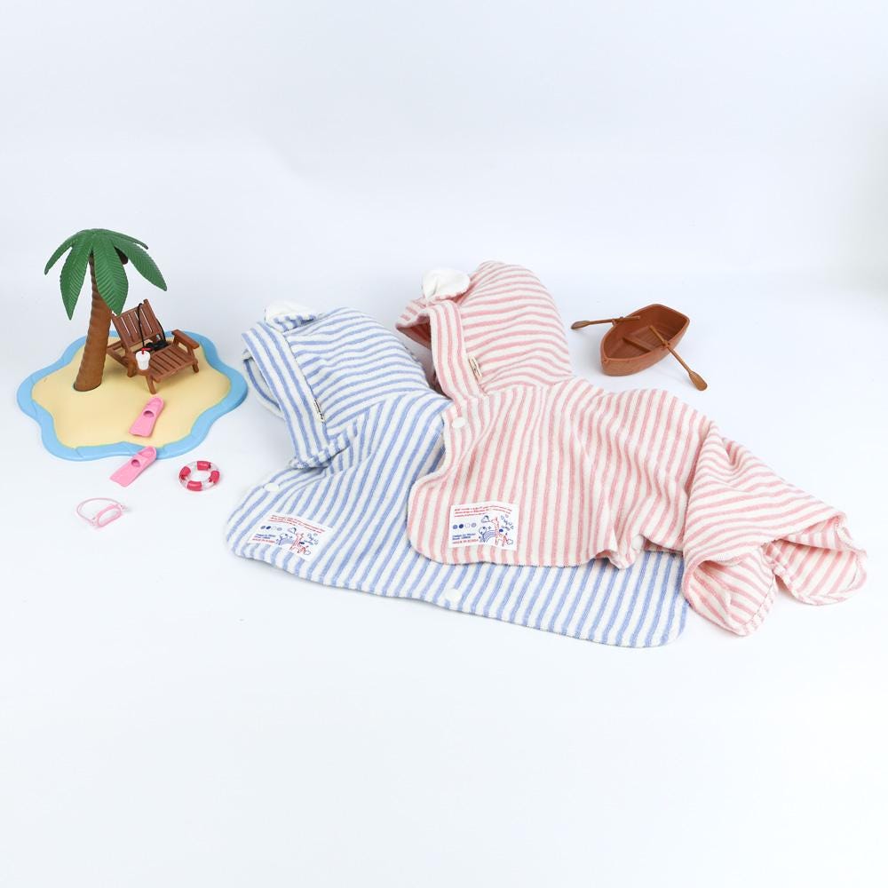 NKpup Teddy Terry Dog Robe in blue and pink striped patterns