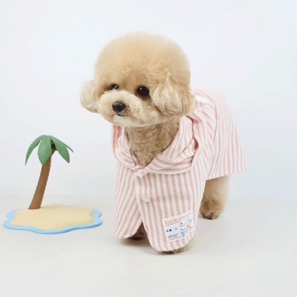 Teddy Terry dog robe in pink and white vertical stripes