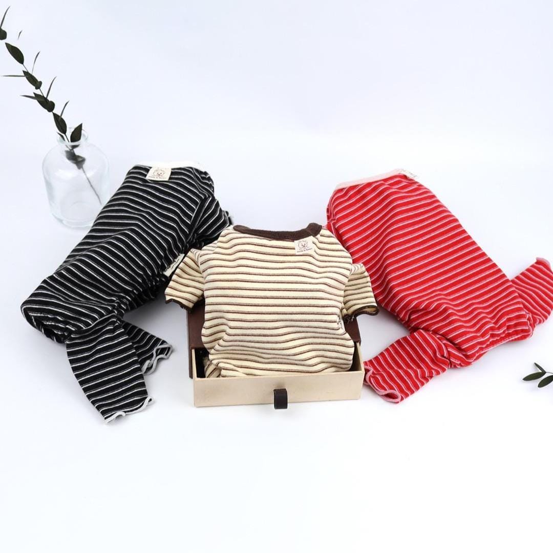 NKpup Everyday Striped Dog Overalls in black, beige, and red colors.