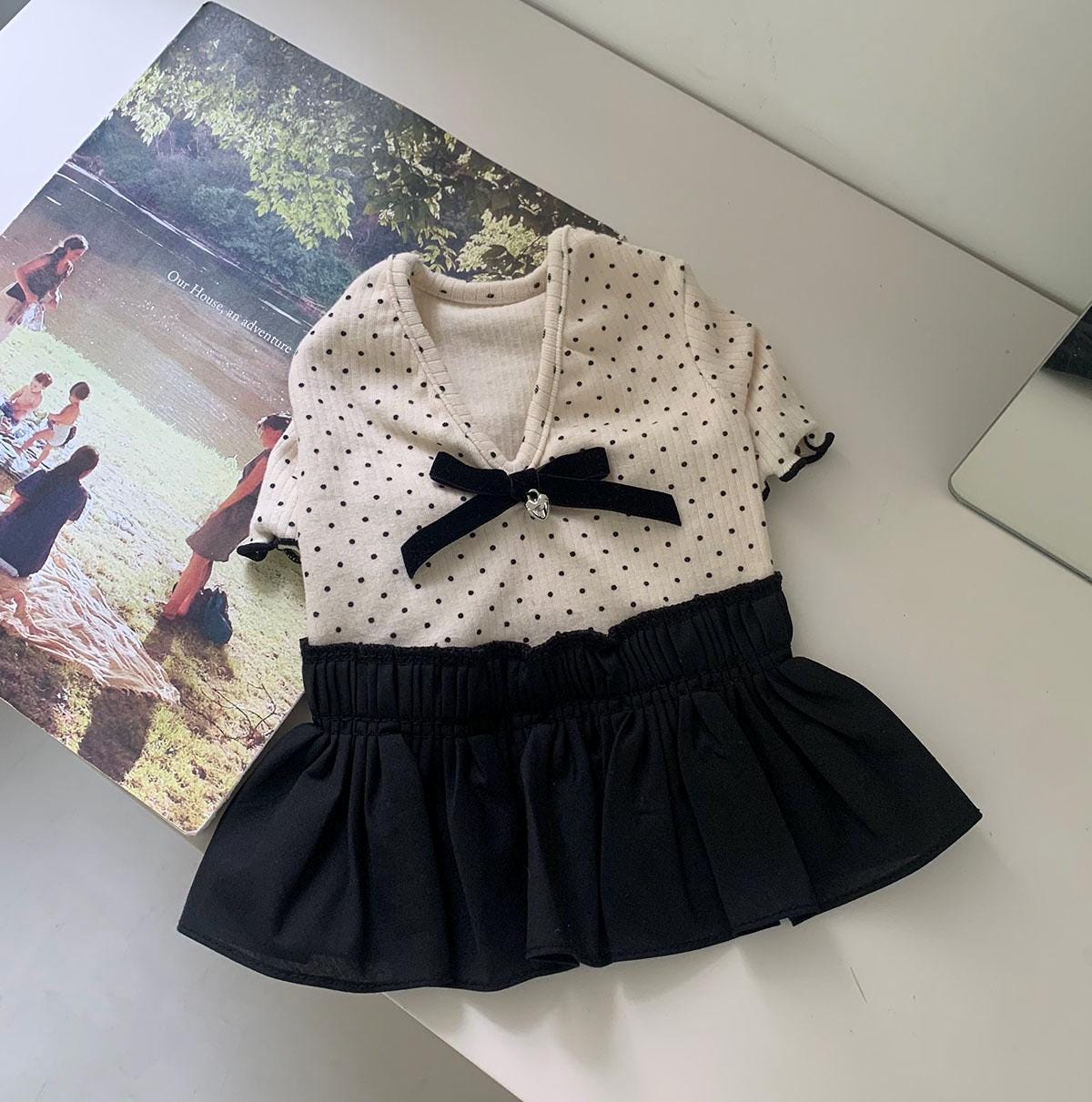 Dotted Ribbon Dress, S-XL, Small Dog Clothes, Dog Dress, Dog Wedding, Dog Luxury Outfit, Pet Clothing, NKPUP - NKpup