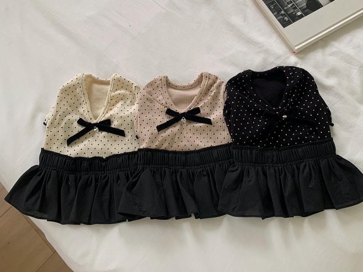 Dotted Ribbon Dress, S-XL, Small Dog Clothes, Dog Dress, Dog Wedding, Dog Luxury Outfit, Pet Clothing, NKPUP - NKpup