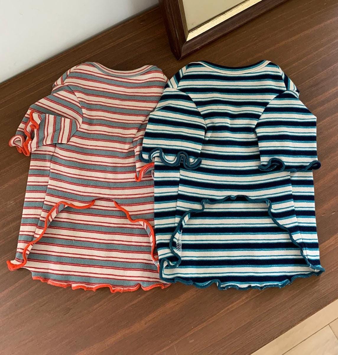 NKpup Sailor Stripe pet clothing set featuring a red and navy striped dog top and dress.