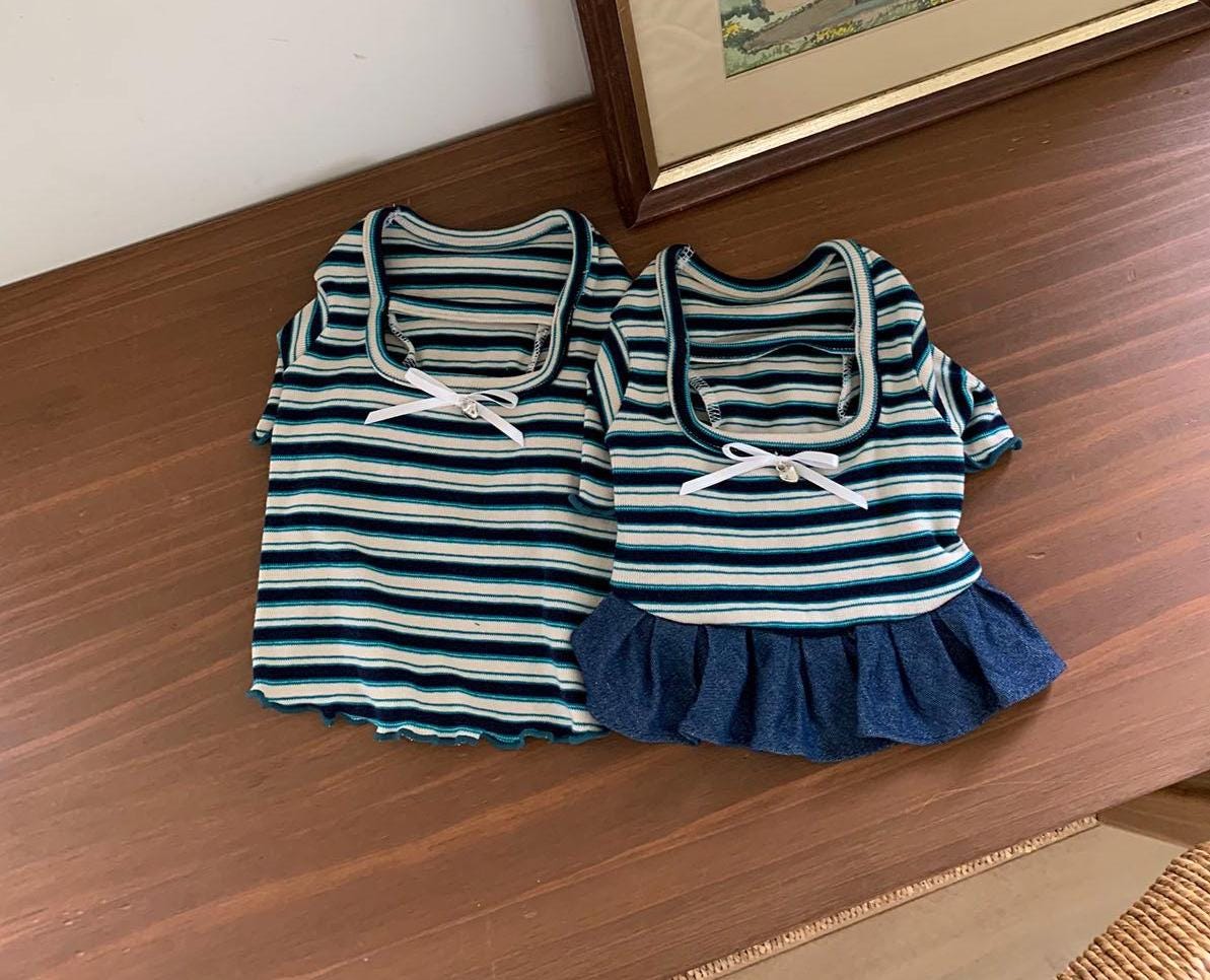 NKpup Sailor Stripe Outfit Dress and Top in navy and white stripes with bow details