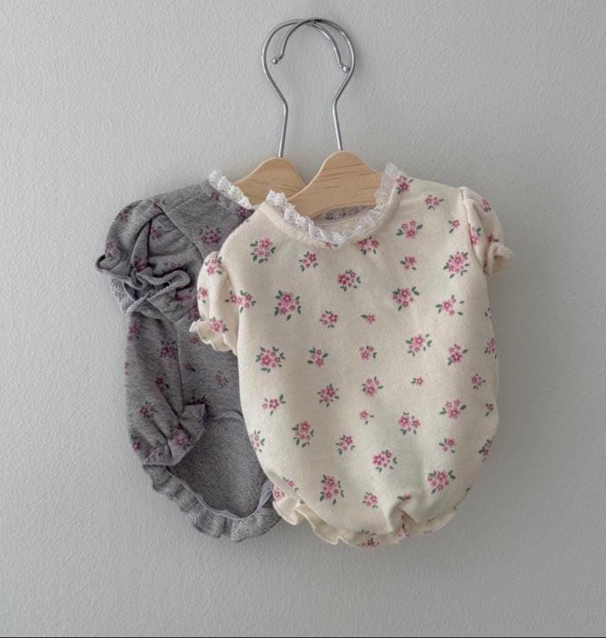 NKpup Melody Floral Dog Shirts in cream with pink flowers and grey heather colors.