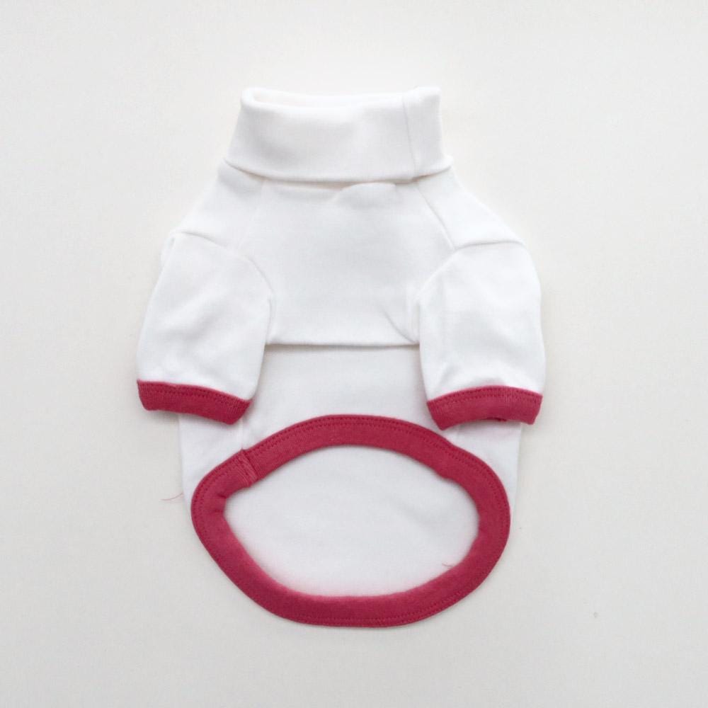 NKpup white soft turtleneck dog shirt with pink trim