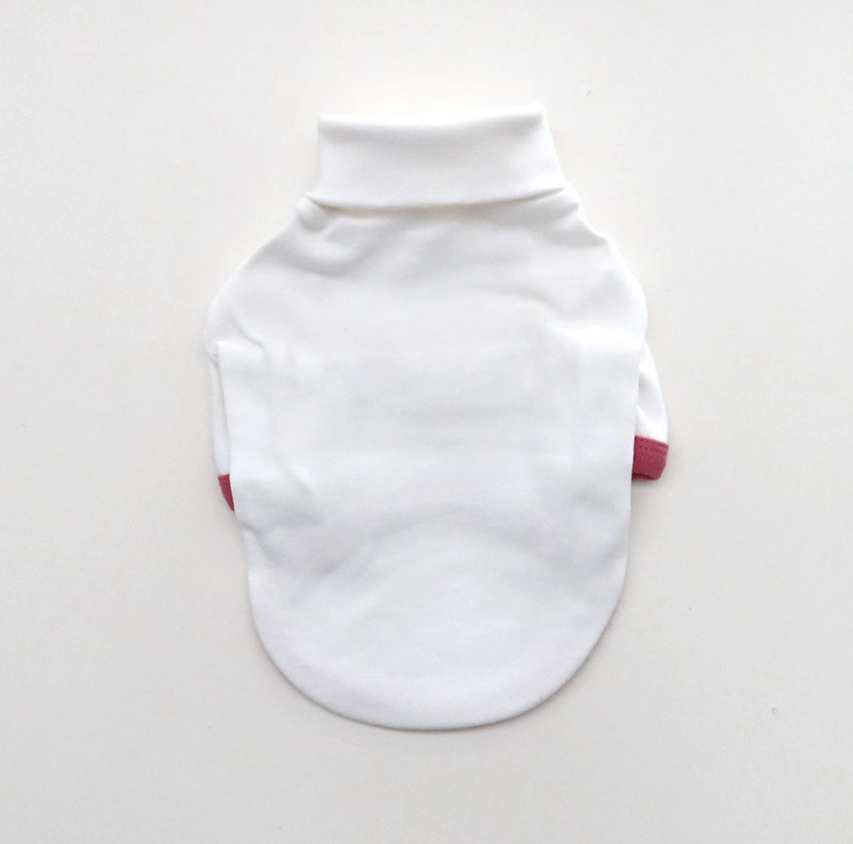 White NKpup soft turtleneck dog shirt with pink trim