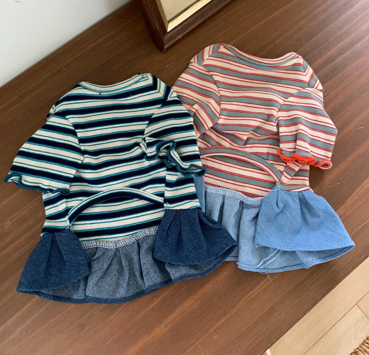 NKpup Sailor Stripe Outfit Dress and Top in navy and red striped patterns with ruffled skirts