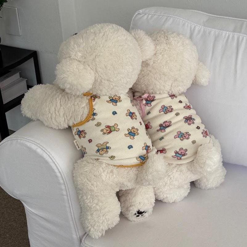 NKpup Berry Bear outfit vest and overall set with cream bear patterns
