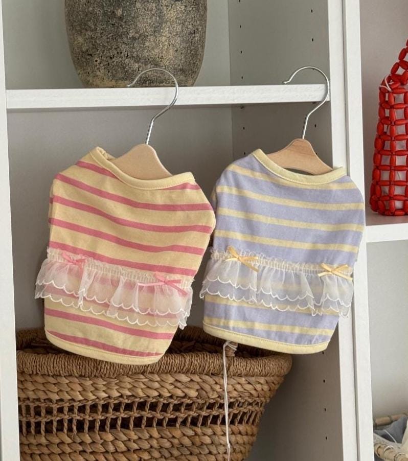 Striped Lace Frill Dress, S-2XL, Small Dog Clothes, Ultra Lightweight Dog Dress, Dog Outfit, NKPUP - NKpup