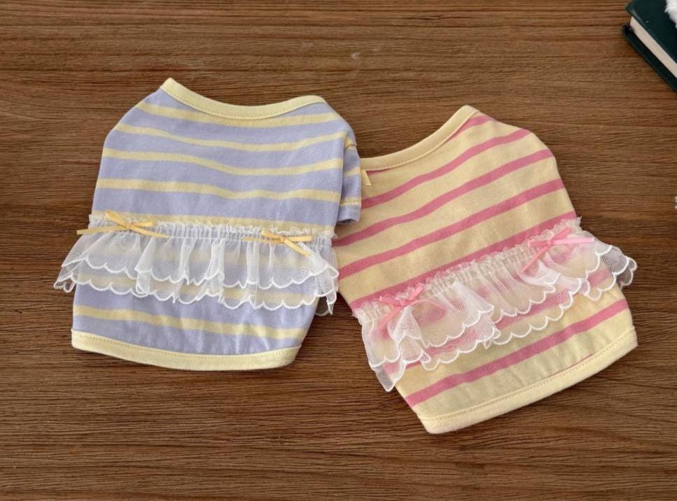 Striped Lace Frill Dress, S-2XL, Small Dog Clothes, Ultra Lightweight Dog Dress, Dog Outfit, NKPUP - NKpup