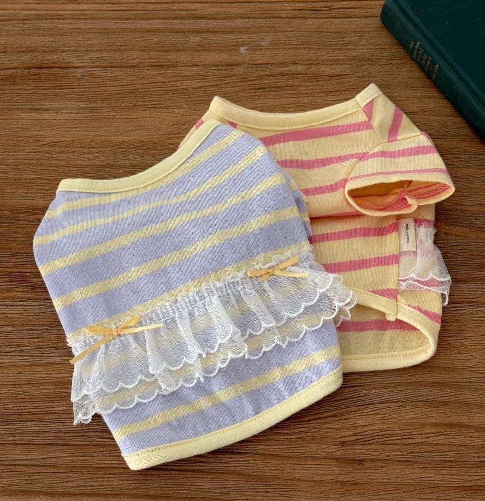 Striped Lace Frill Dress, S-2XL, Small Dog Clothes, Ultra Lightweight Dog Dress, Dog Outfit, NKPUP - NKpup