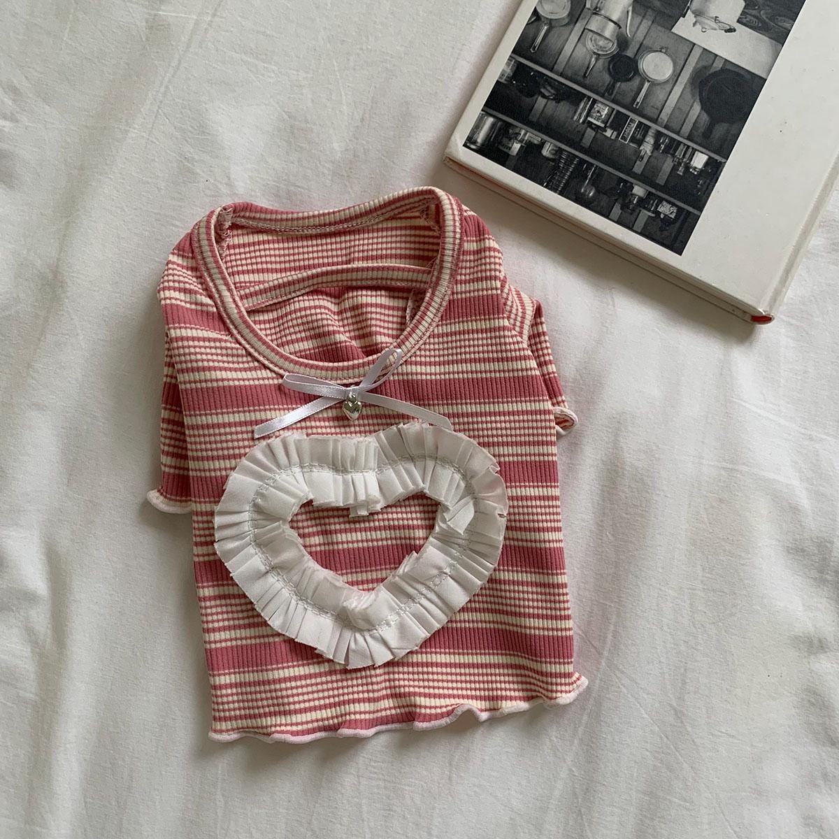 Ruffled Heart Tee, S-XL, Small Dog Clothes, Dog Cute Top, Dog Comfy Top, Dog Knit, Gift for Furry Friends, NKPUP - NKpup